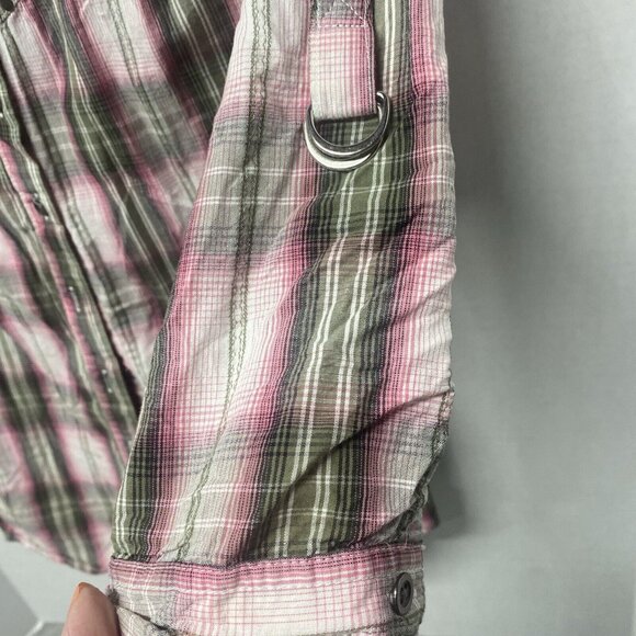 Cotton Express Womens Button Up Pink Gray Plaid Cotton Sz XS 3/4 Sleeves Western - Picture 7 of 16